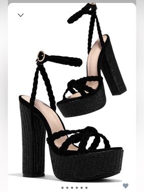 Miss Lola Black Braided Platform Sandals with Ankle Wrap